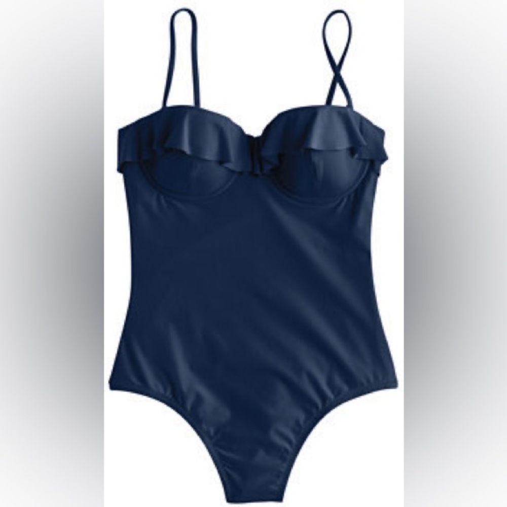 J. Crew Ruffle Underwire One piece Swimsuit in Navy Size 2